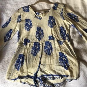 Blue/cream/white long sleeve romper